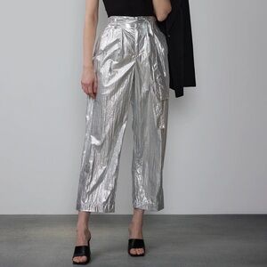 Silver Crinkle Cropped Pants